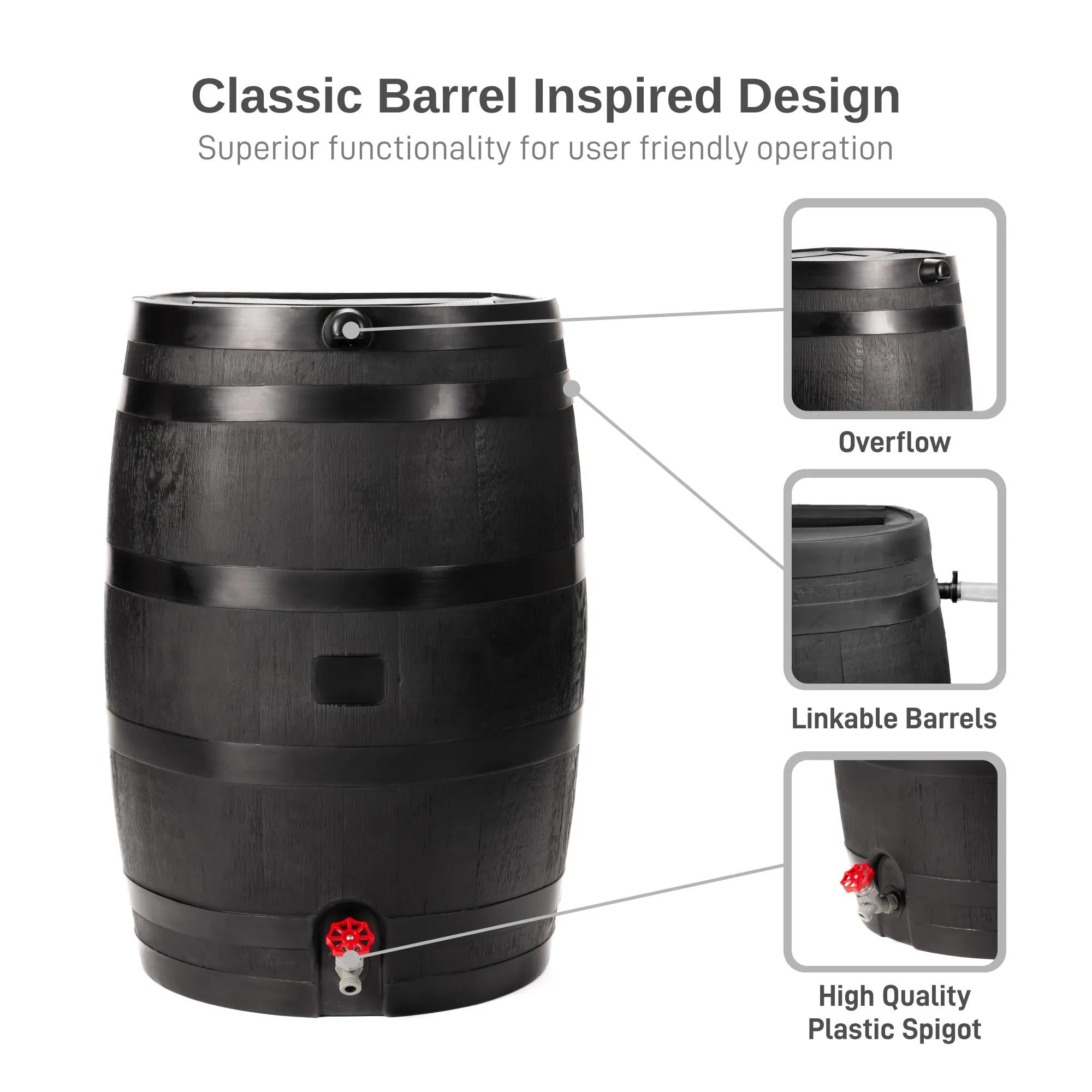 Eco Rain Flat-Back Barrel, 50 Gallon