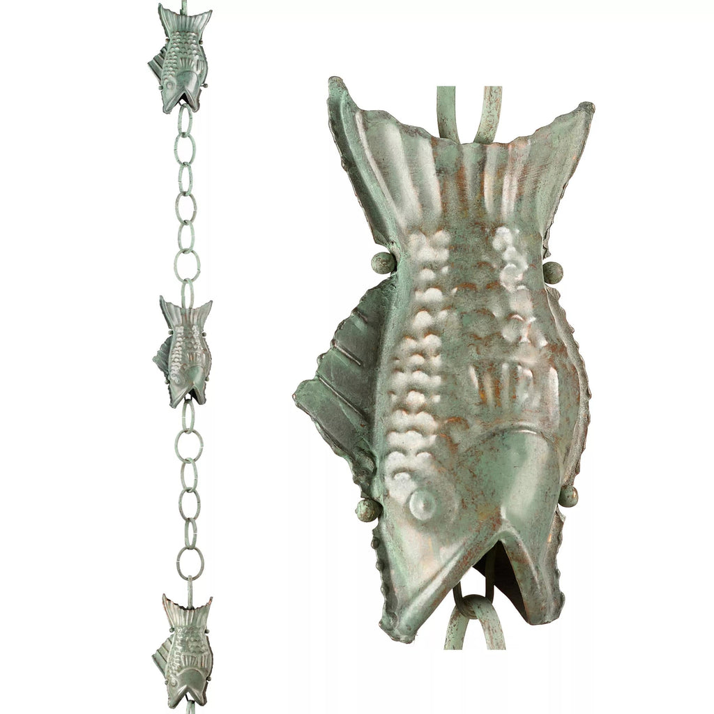 Fish Pure Copper Rain Chain, 8.5'