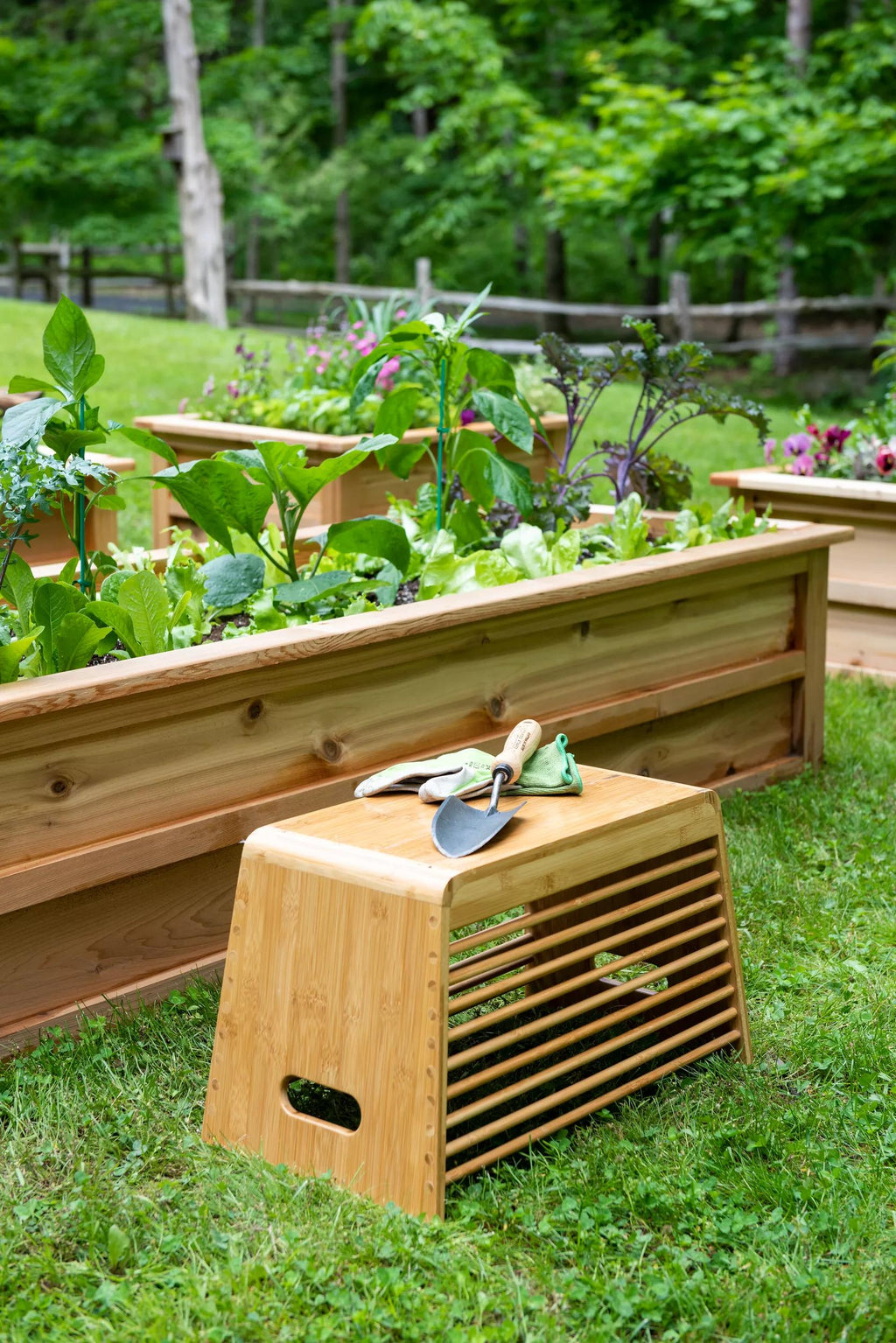Bamboo Garden Stool and Basket Combo