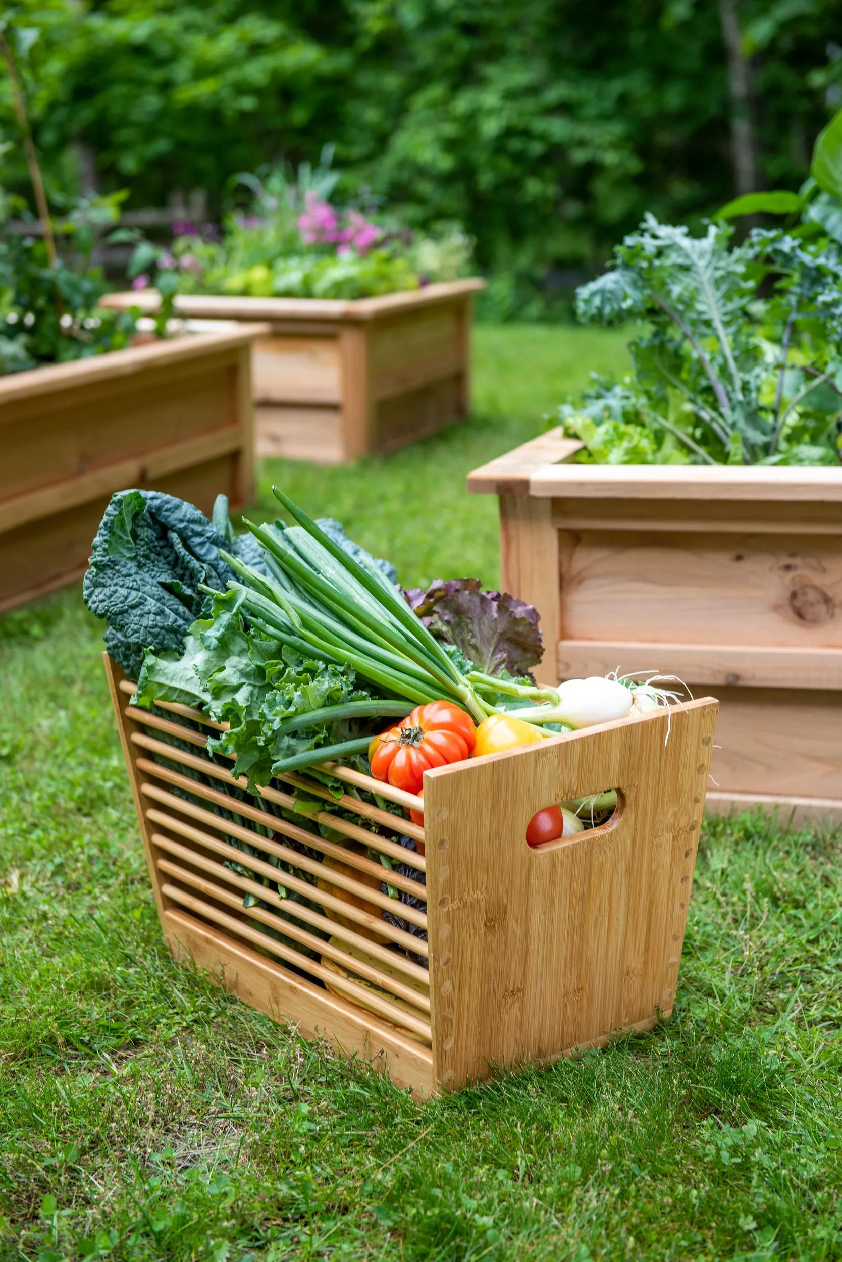 Bamboo Garden Stool and Basket Combo