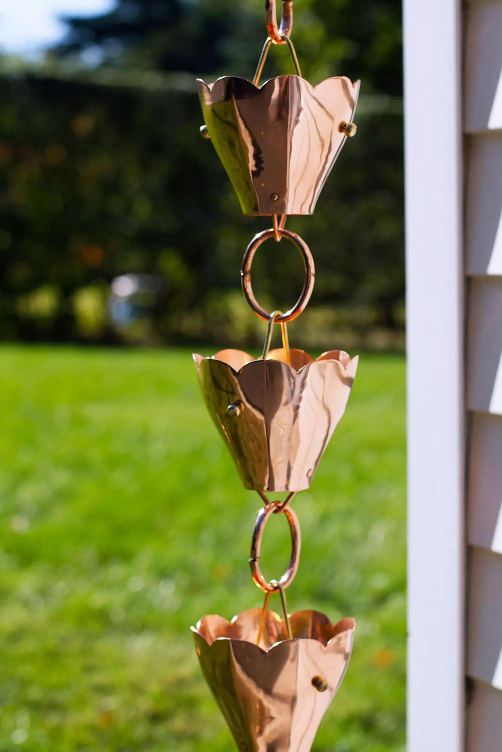 Tulip Pure Copper Rain Chain, 8.5'