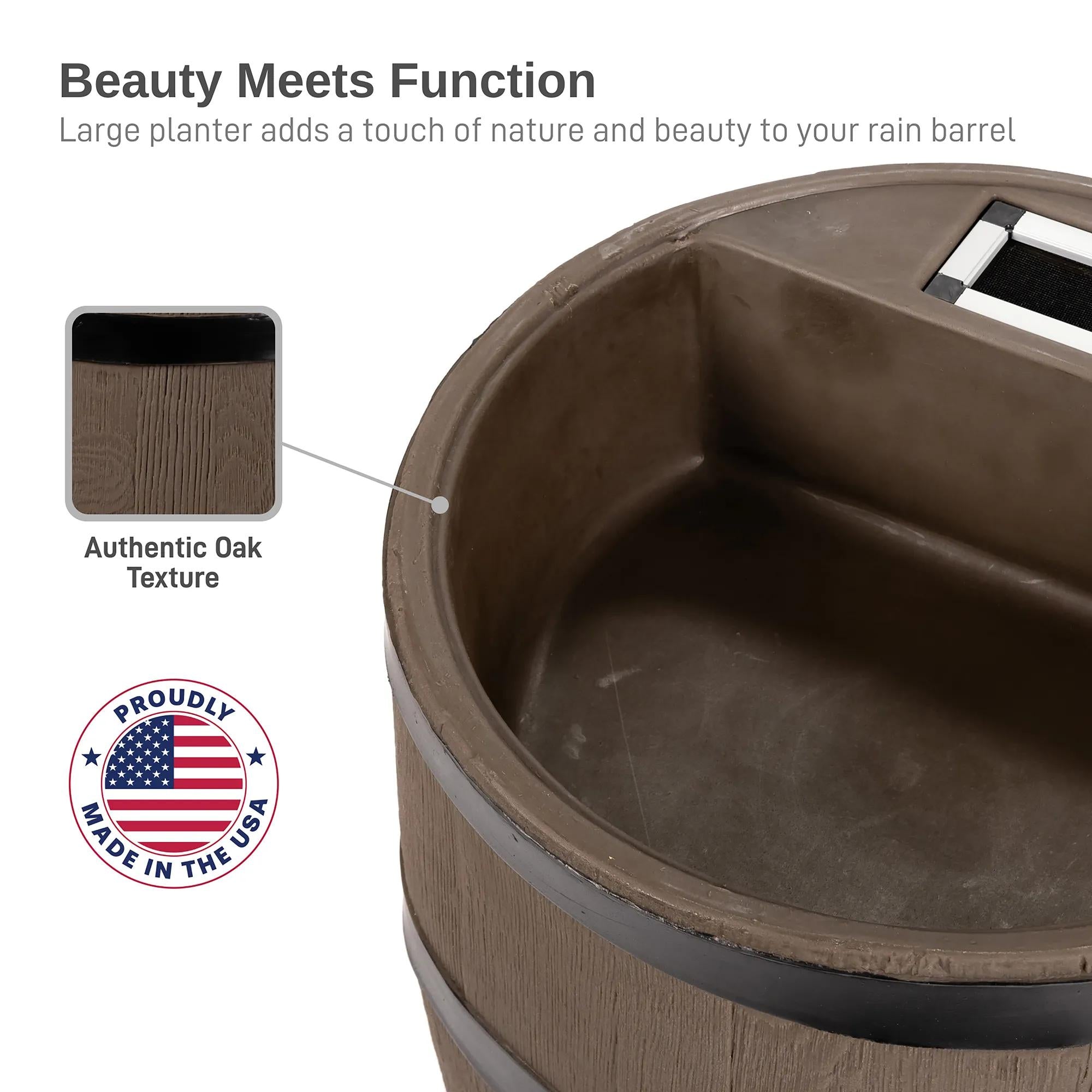 Round Rain Barrel with Planter, 35 Gallons