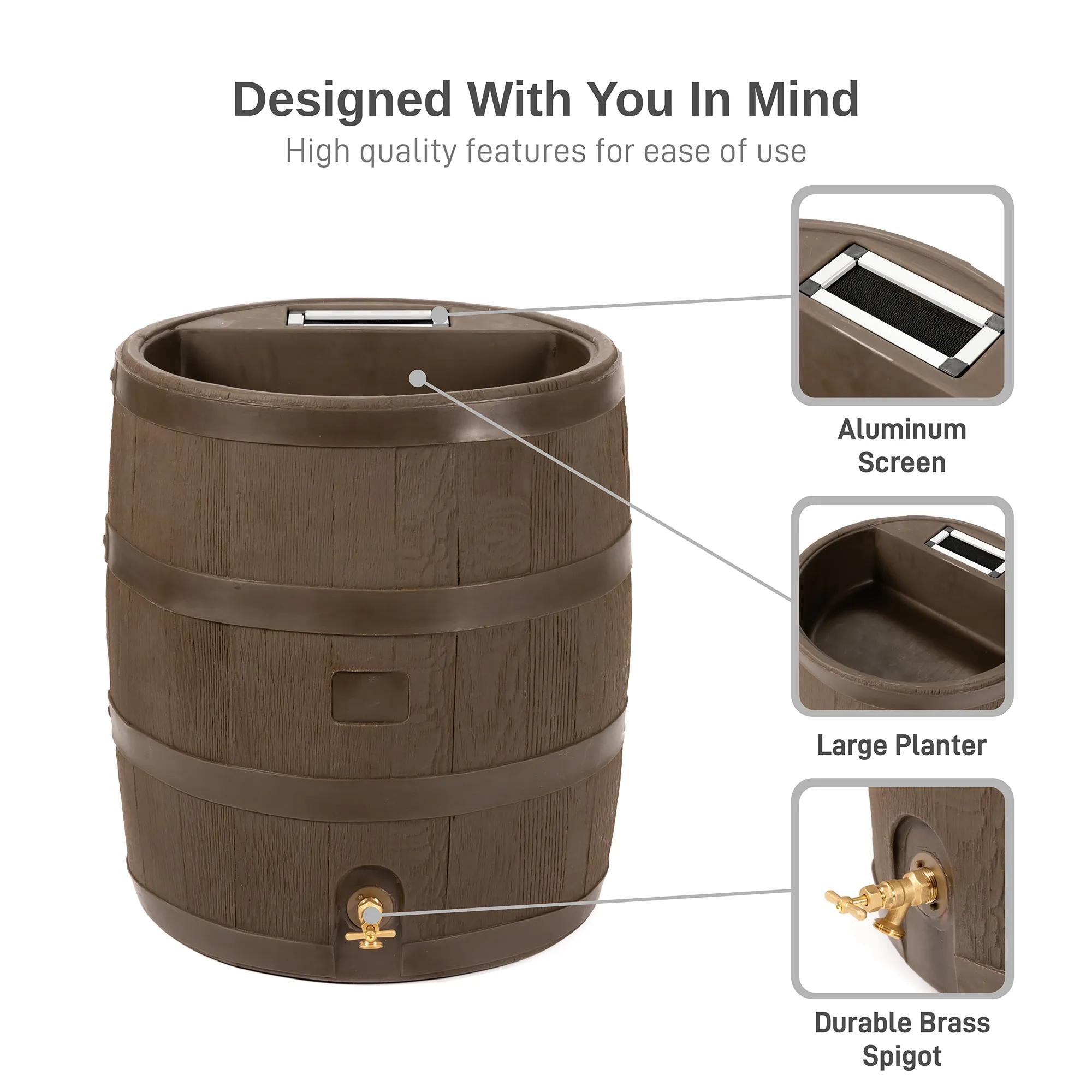 Round Rain Barrel with Planter, 35 Gallons