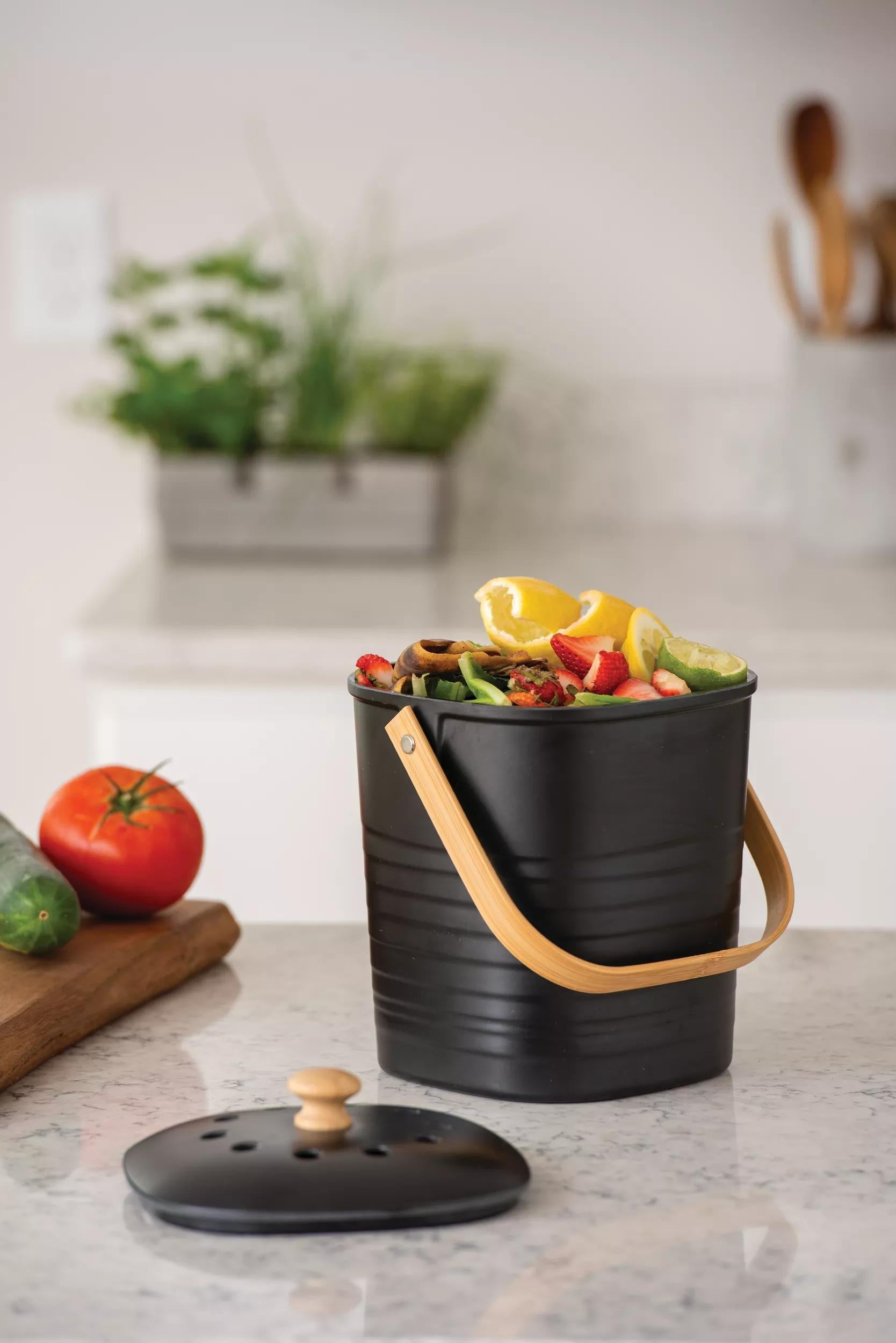 Contemporary Eco-Bamboo Compost Pail