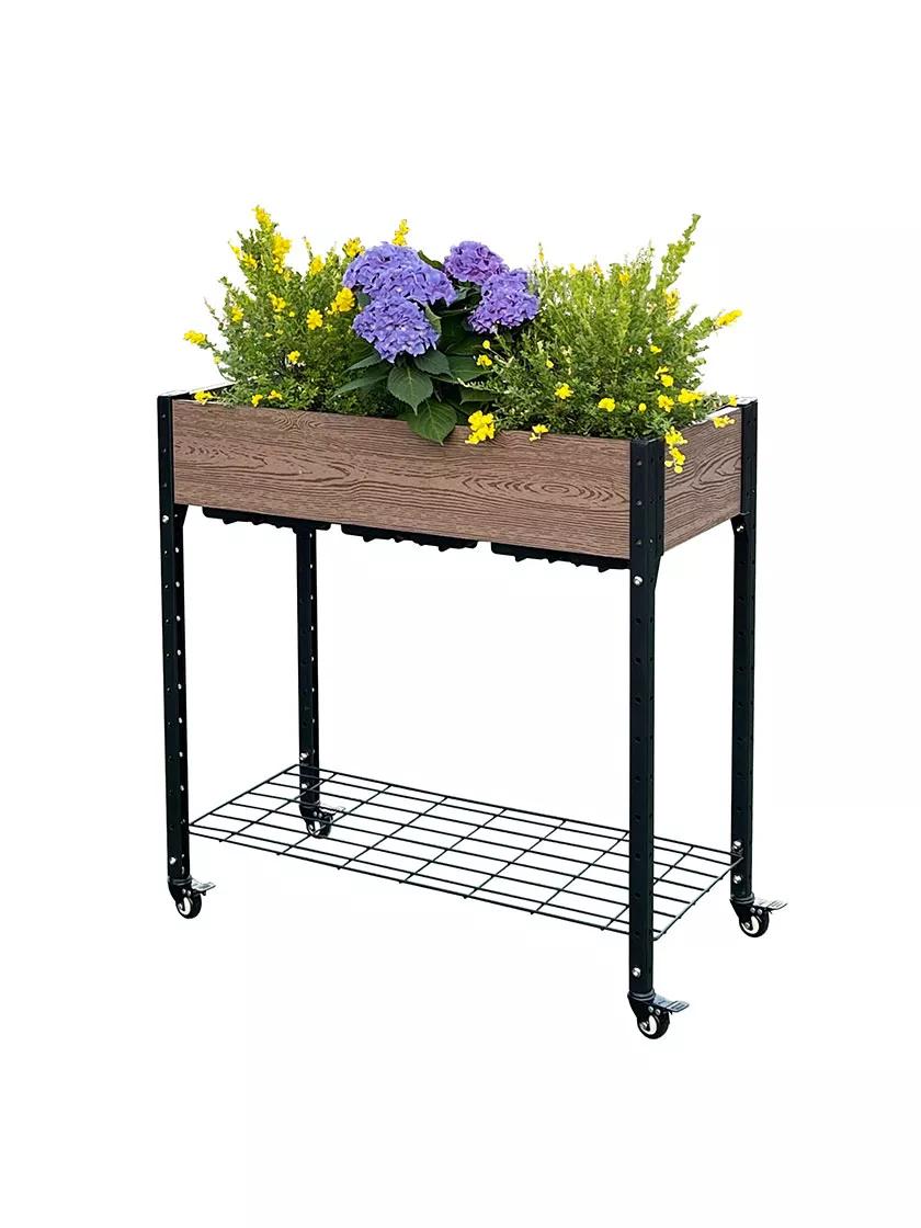 EverBloom Rolling Garden Planter with Potting Bench and Under Shelf Storage