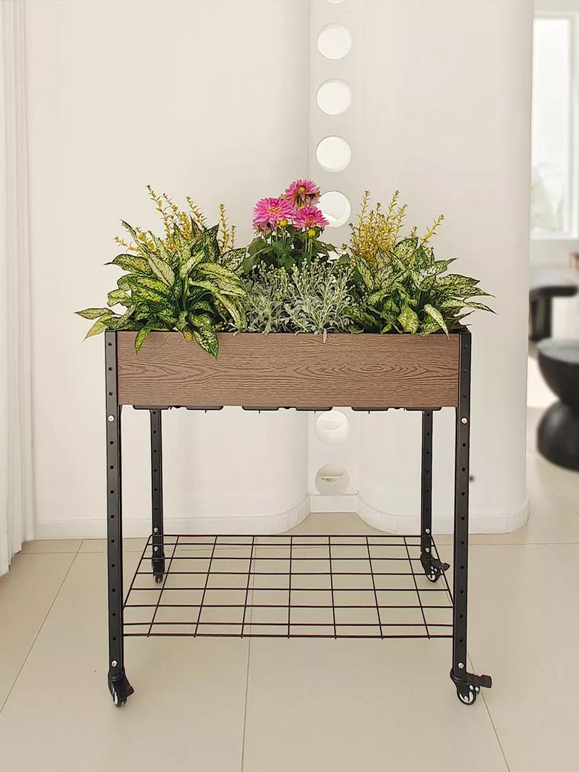 EverBloom Rolling Garden Planter with Potting Bench and Under Shelf Storage